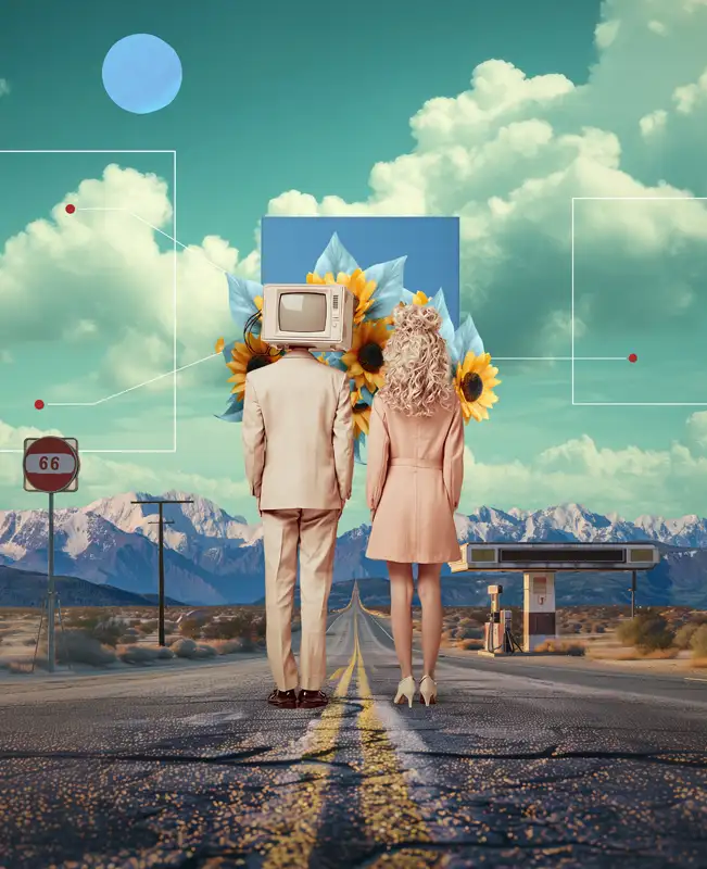 Modern Surrealism route 66 couple david Hopkins digital artist marbella Modern Surrealism route 66 couple david Hopkins digital artist marbella