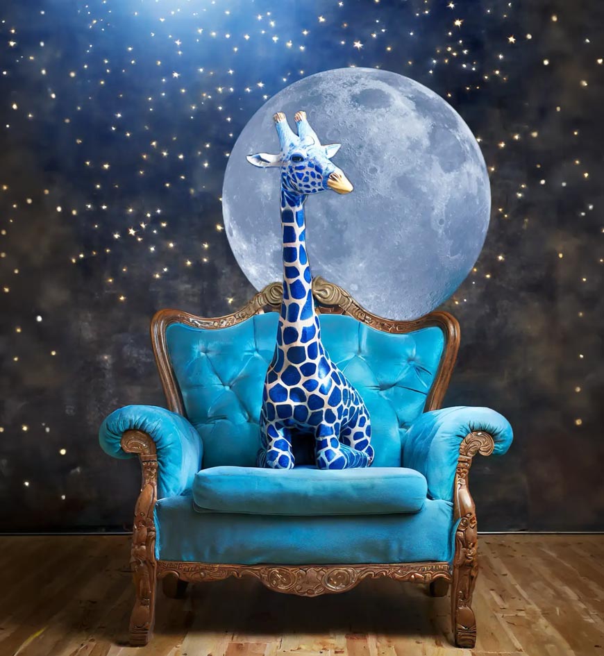 sofa safari the blue giraffe david hopkins contemporary digital artist marbella