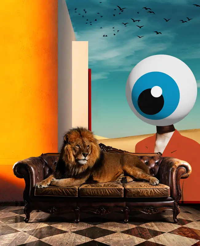 sofa safari the lion contemporary artist david Hopkins marbella