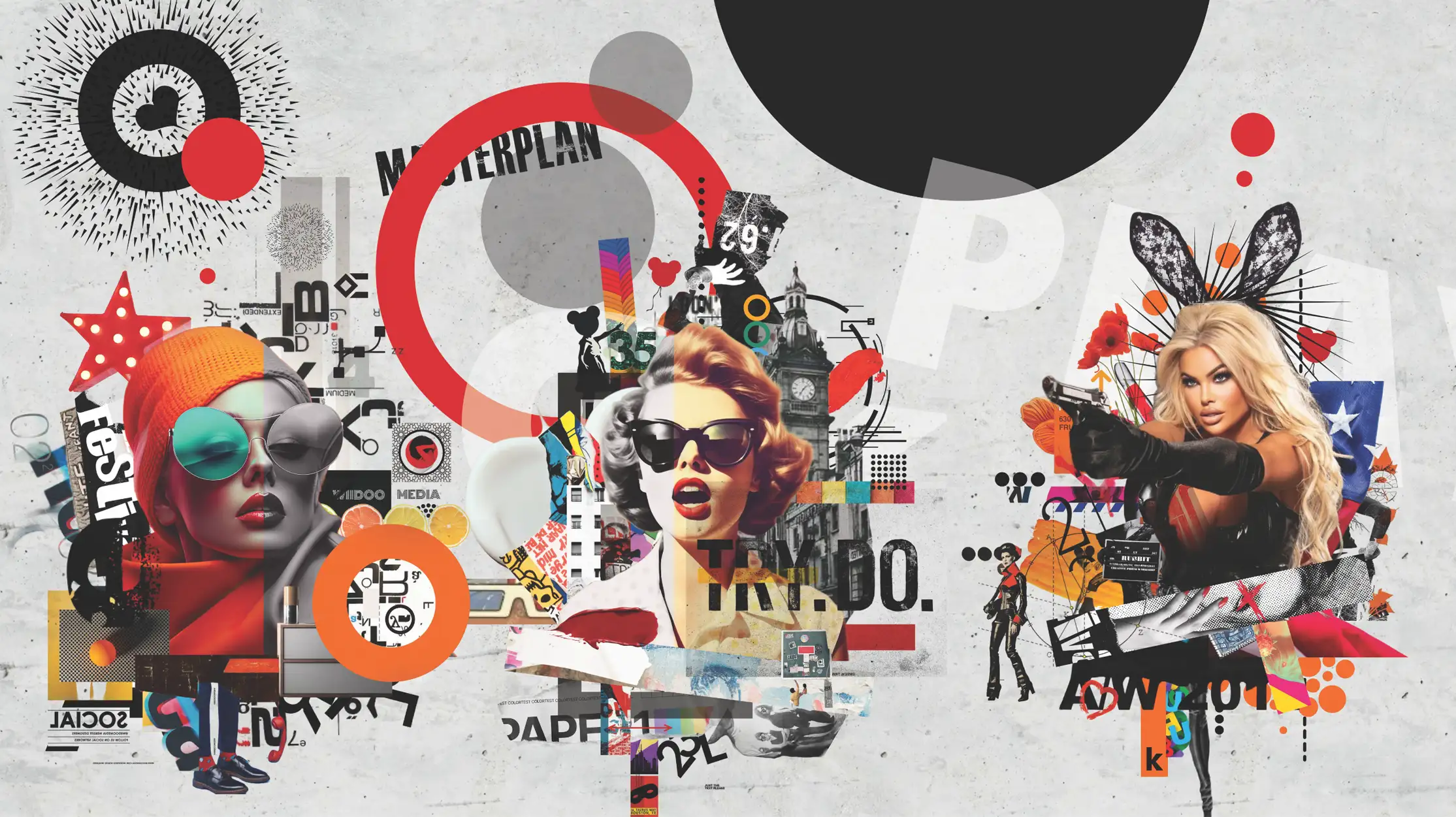 david hopkins collage art with Kourtney Reppert Miss Playboy at Amare Hotel Marbella